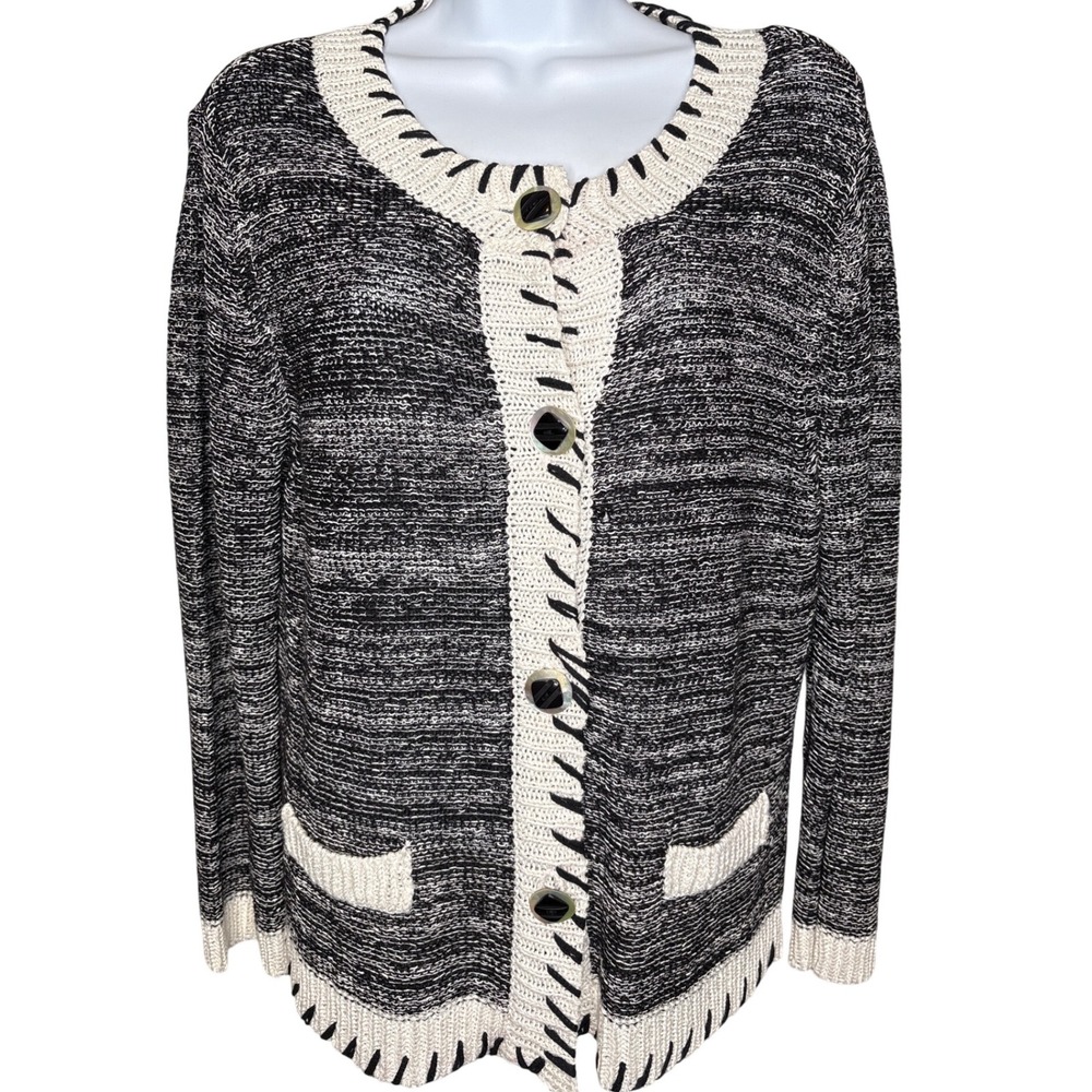 Curio New York Womens Black White Marled Cardigan Sweater Sz S‎ Linen Blend Chic